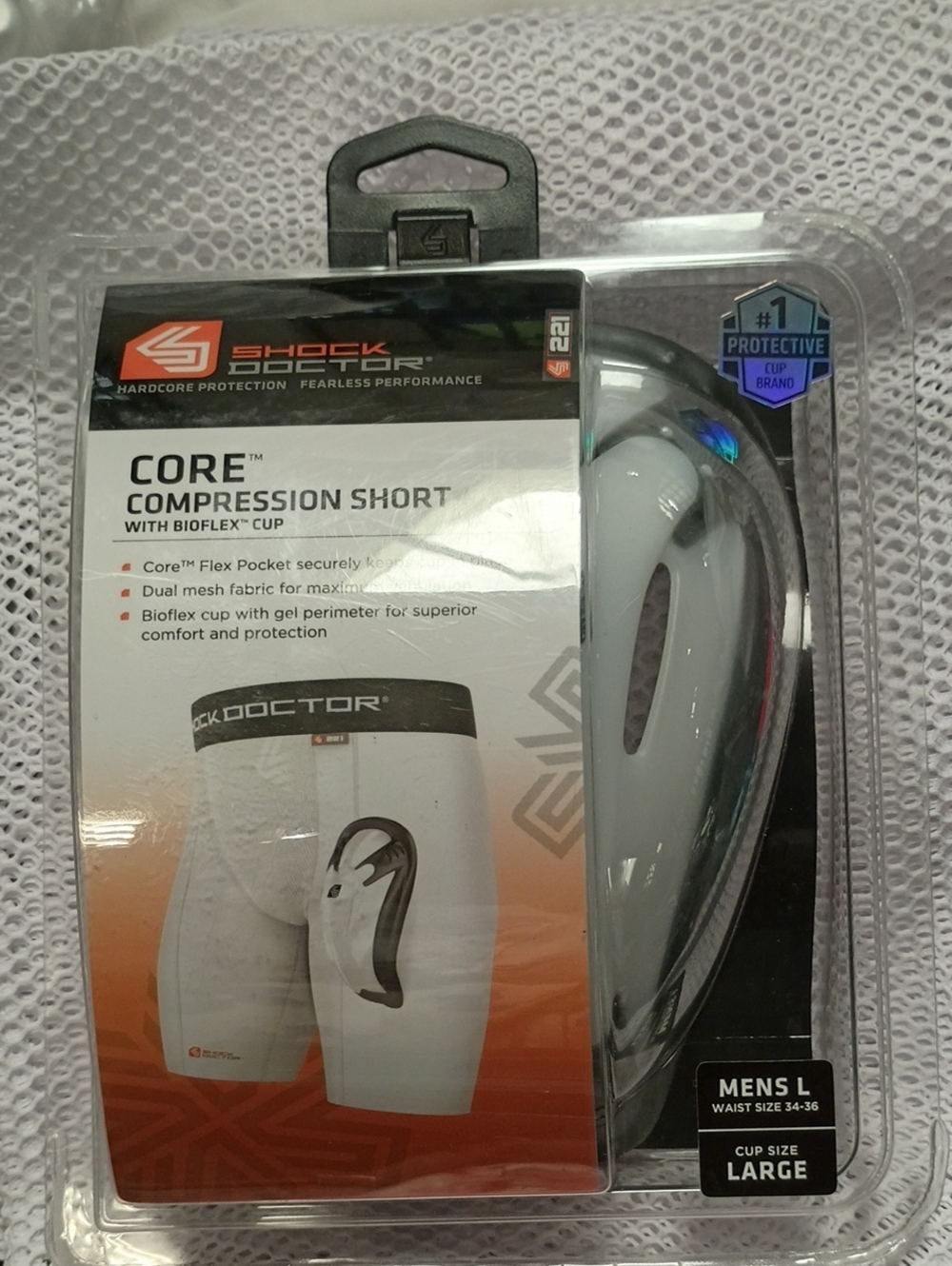 Shock Doctor Core Compression Short with Bioflex Cup - White (Men's Large)